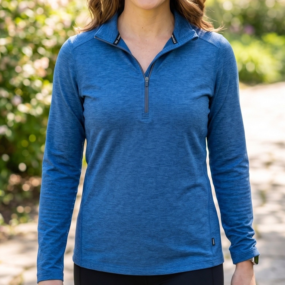 REI Co-op Womens Heathered Blue Quarter Zip Long Sleeve Active Pullover Top